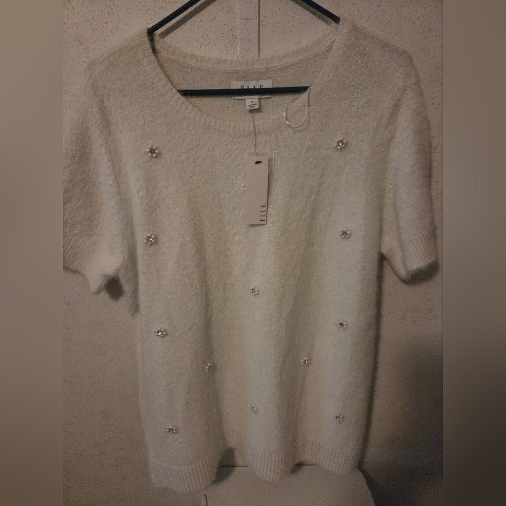 Elle white short sleeve sweater NWT XL